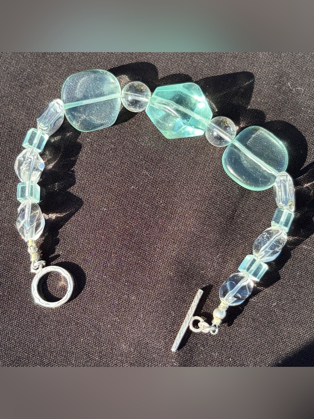 Fluorite, Aquamarine, Crystal .925 Artisan Hand Crafted Bracelet - Picture 3 of 7
